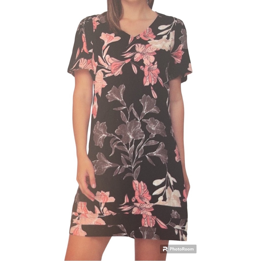 Nicole Miller Linen Blend Dress Black Floral XXL